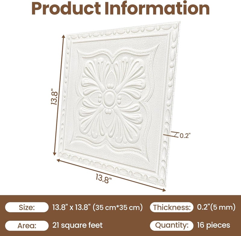 Dureidos Ceiling Tiles Peel and Stick, 32 Pcs Ceiling Tiles Foam, Covered 42 Sq.Ft, Easy to Install and Cut for Ceil and Interior Wall Decor, Plain White（13.8 x 13.8 inch） - Image 2